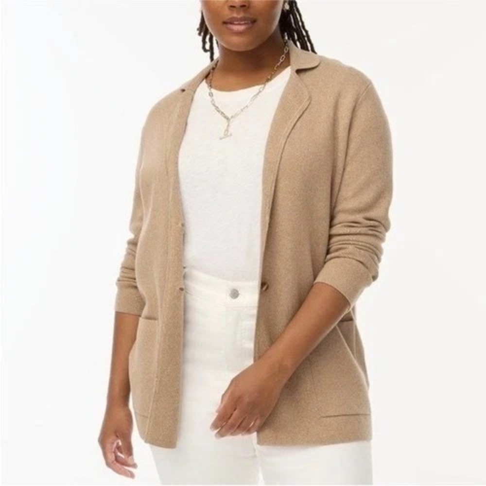 J.CREW 2-Button Sweater Blazer Womens‎ Size L Tan Brown Cotton Preppy Office
